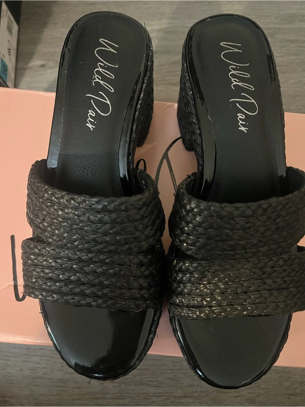 Wild Pair Black Braided Platform Slide Sandal, Size 8 New With Box